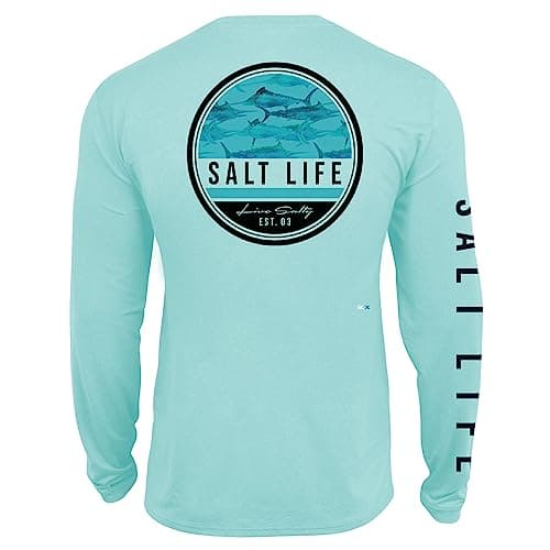 Salt Life Men's Marlin Retreat Long Sleeve Performance Pocket Tee + [Core Keyword: Performance] + [Attribute: Long Sleev — Lt. Aruba Heather