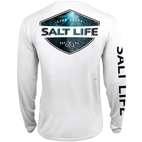 Salt Life Men's Deep Sea Light Long Sleeve Performance Shirt for Fishing and Surfing, Breathable Moisture-Wicking, Versa — White