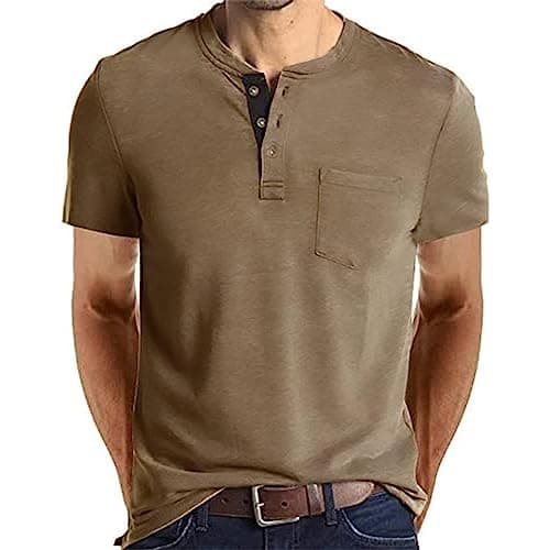 Lexiart Mens Fashion Henley Shirts Long Sleeve Buttoned Cotton T-Shirt Ideal for Casual Wear
| Lexiart Mens Fashion Hen — Khaki-2