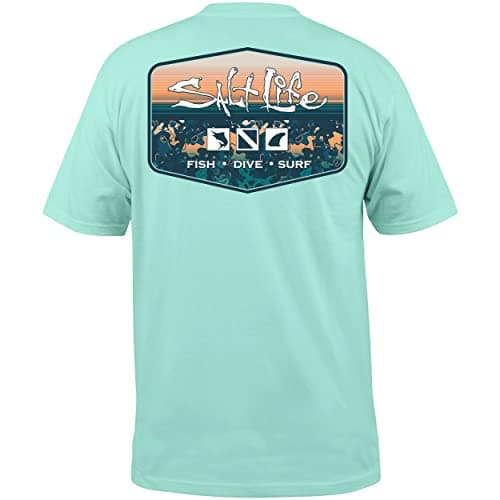 Salt Life Men's Standard Liquid Depth Badge Short Sleeve Tee for Casual WearComfortable Cotton Fabric, Multiple Sizes Av — Aruba Blue