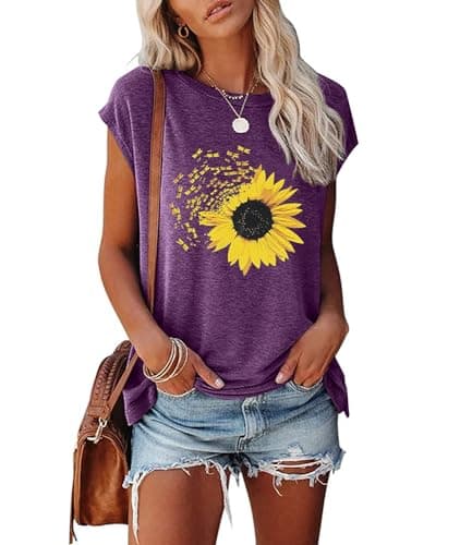JNIFULI Women's Casual Summer Short Sleeve Graphic Tees Funny Dragonfly Printed Cute Tops
| JNIFULI Women's Funny Drago — X-dark Purple