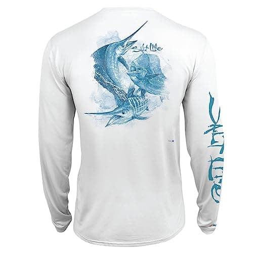Salt Life Men's Ocean Elites Long Sleeve Performance T-Shirt for Swimming Fitness Waterproof — White
