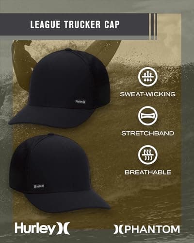 Hurley Men's H2O-Dri League Baseball Caps - Snapback Closure Classic Trucker Hats (S-XL)  
Hurley Men's H2O-Dri League B