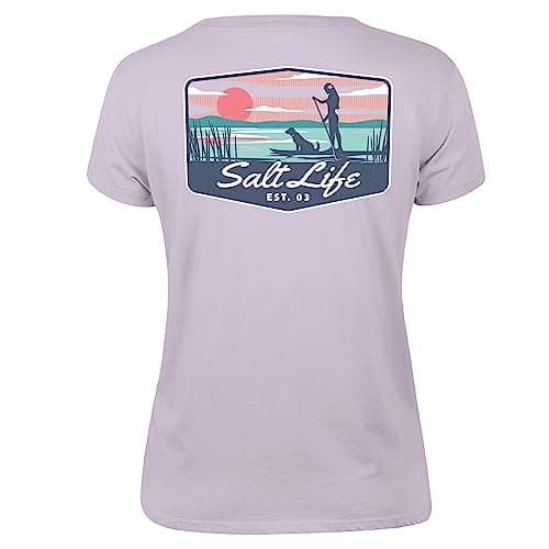 Salt Life Women's Summer Casual Short Sleeve Tee for Dog Lovers, Beach Volleyball Teach, Red Size S, Unisex Style