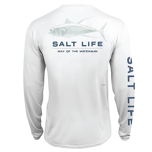 Salt Life Men's Deep Ventures Long Sleeve Performance Tee + Core Stretch Fabric + Outdoor Enthusiast + Summer BBQ + Mois — White