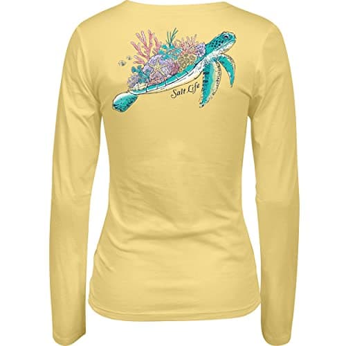 Salt Life Women's Turtle Reed Long Sleeve V-Neck Tee for Beach Wear Sun Protection Relax Printing