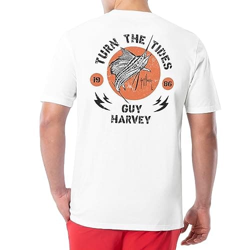 Guy Harvey Men’s Threadcycled Short Sleeve T-Shirt for Outdoor Adventures Comfort and Style — Bright White/Turn the Tides