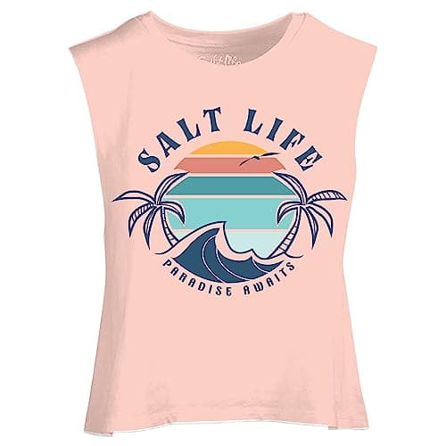 Salt Life Women's Paradise Bound Cropped Muscle Tank Top - Summer Fashion, Casual Wear, Beach Volleyball - Stretchy Fabr