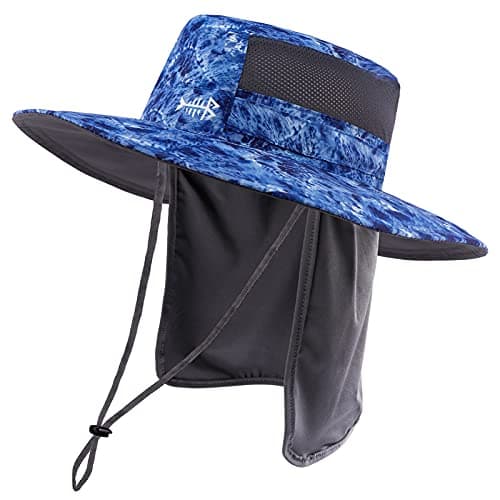 BASSDASH UPF 50+ Sun Fishing Hat for Men Water Resistant with Detachable Neck Flap Global Recycled Standard Global Recyc — Blue-camo