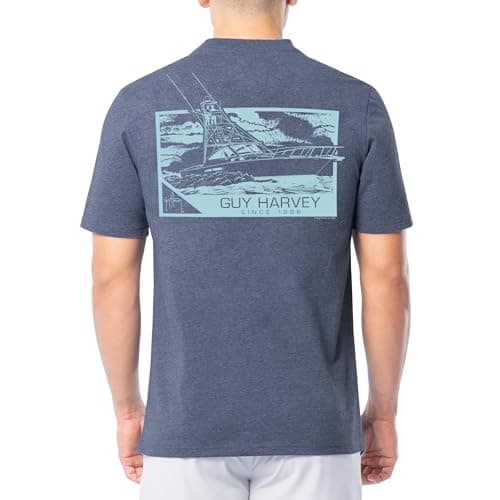 Guy Harvey Men’s Threadcycled Short Sleeve T-Shirt for Outdoor Adventures Comfort and Style — Navy Heather/Marina
