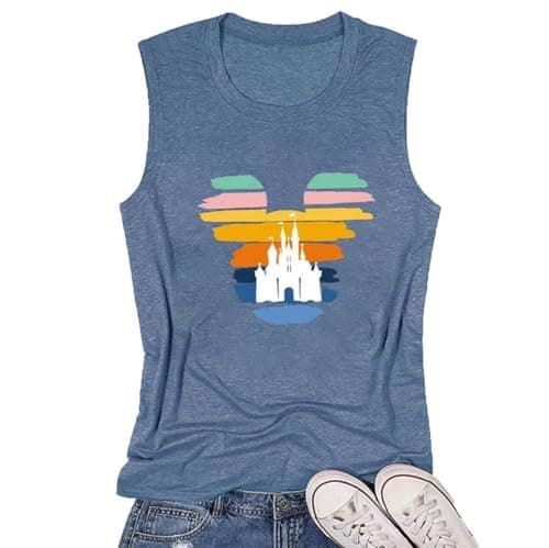 Coconut Tree Graphic Print Women Summer Workout Tank Top for Girls Sleeveless O Neck — Colors Blue