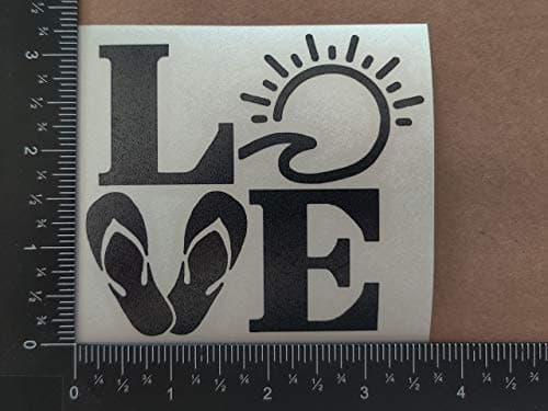 Beach Life Decals 4 Pack for Beach Lovers: Beach Life, Flip Flop Heart, Love, Chair Umbrella Sun (Black, Small ~|5")