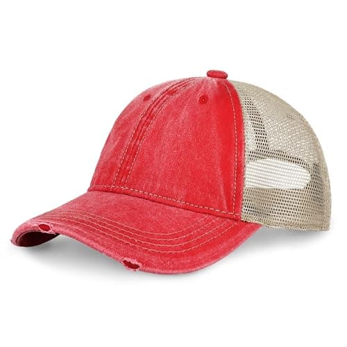 CHOK.LIDS Premium Washed Unstructured Trucker Hat for Men and Women Outdoor Adjustable Distressed Pigment Dyed Cap
| CH — Red
