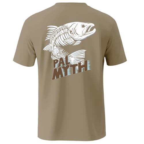 Palmyth Men's Sun Protection Fishing Shirt Short Sleeve UV UPF 50+ Tee for Outdoor Activities — Khaki / Trout Bone