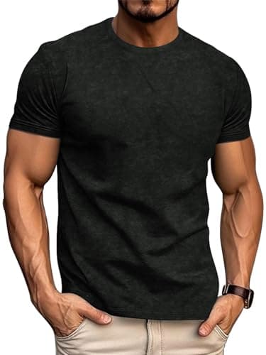 Logeeyar Men's Athletic Washed T-Shirts Basic Crew Neck Tees for Causal Wear
| Logeeyar Men's Distressed Cotton T-Shirt — Black