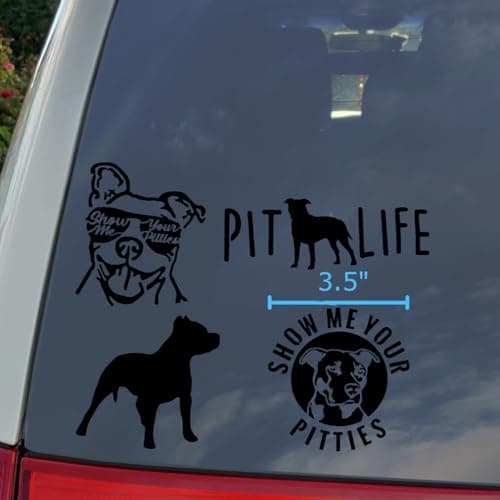 Pit Bull Decals 4 Pack: Show Me Your Pitties Sunglasses, Pitbull Silhouette, Pit Life, Show Me Your Pitties Decals (Smal