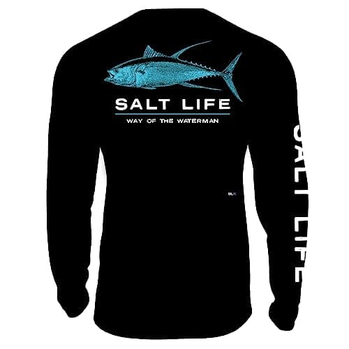 Salt Life Men's Deep Ventures Long Sleeve Performance Tee + Core Stretch Fabric + Outdoor Enthusiast + Summer BBQ + Mois — Black