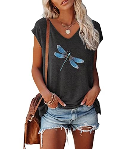 JNIFULI Women's Casual Summer Short Sleeve Graphic Tees Funny Dragonfly Printed Cute Tops
| JNIFULI Women's Funny Drago — Z-black