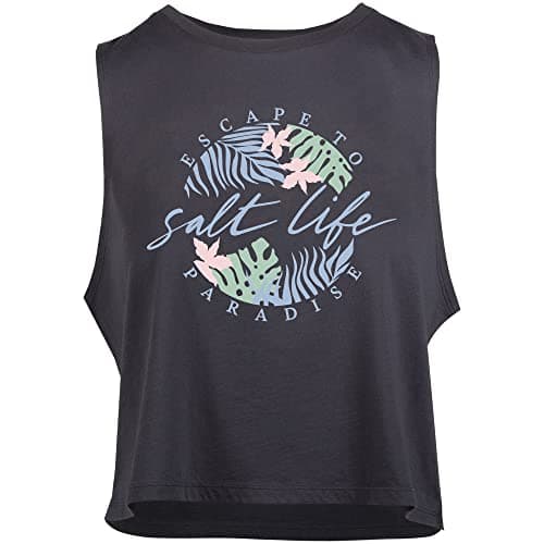 Salt Life womens crop fit=cut tapered muscle tank top for summer outdoor activities UV protection lightweight breathable — Ebony