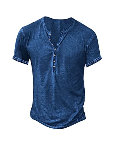 Beautyshow Men's Retro Distressed Henley Shirts Casual Button Down for Men
| Beautyshow Mens Washed Short Sleeve Tees C — 1-royal Blue