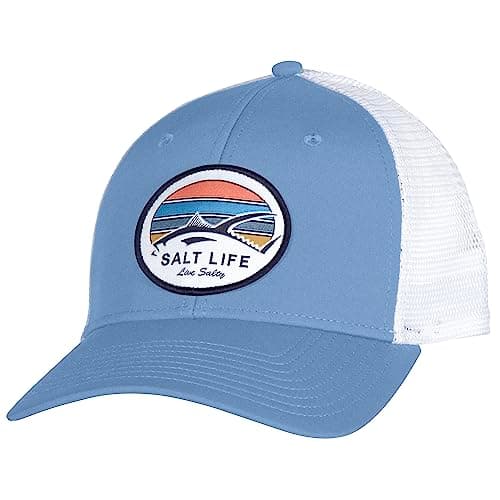 Salt Life Men's Summer Wide Brim Hat for Fishing and Outdoor Activities UV Protection Lightweight Breathable Hat with Ad — Airy Blue