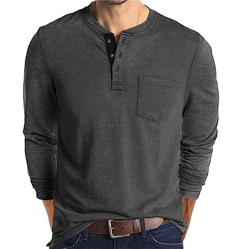 Lexiart Mens Fashion Henley Shirts Long Sleeve Buttoned Cotton T-Shirt Ideal for Casual Wear
| Lexiart Mens Fashion Hen — Dark Grey-3