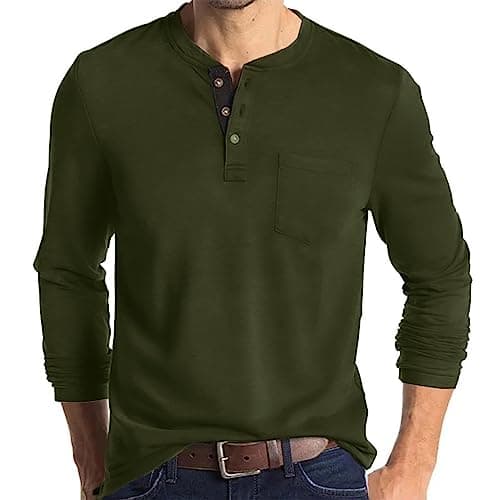 Lexiart Mens Fashion Henley Shirts Long Sleeve Buttoned Cotton T-Shirt Ideal for Casual Wear
| Lexiart Mens Fashion Hen — Green-3