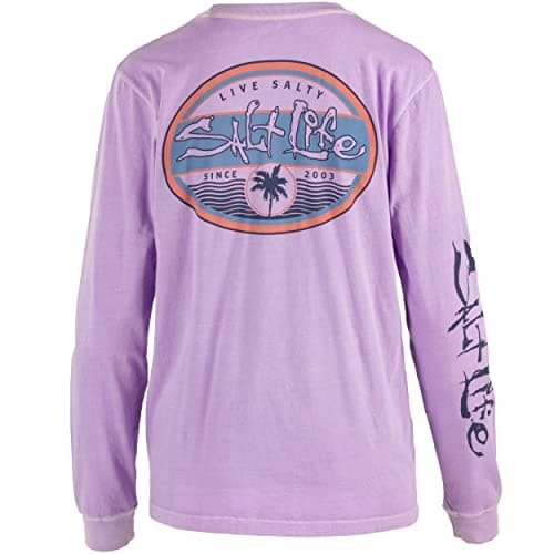 Salt Life Women's Wavy Days Salt Wash Long Sleeve Tee + Relaxed Fit + Summer Heat + Casual Beach Wear + Soft Comfort + U — Lavender