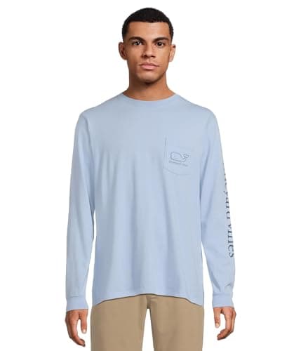 Vineyard Vines Men's Long Sleeve Vintage Whale Pocket T-Shirt Trendy Cotton Shirt for Casual Wear — Jake Blue