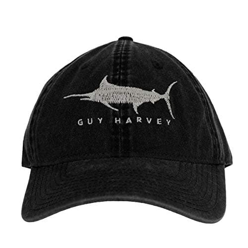 Guy Harvey Mens Solid Relaxed Hat with Patch - Outdoor Activities, Casual Wear, Fishermen, Wide Brim, Comfortable, Adjus — Caviar