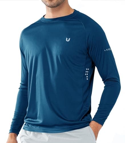 NORTHYARD Men's Sun Protection UPF 50+ Long Sleeve Swim Rash Guard Shirt for Workout Running UV Protection Fish Hiking — Darkblue