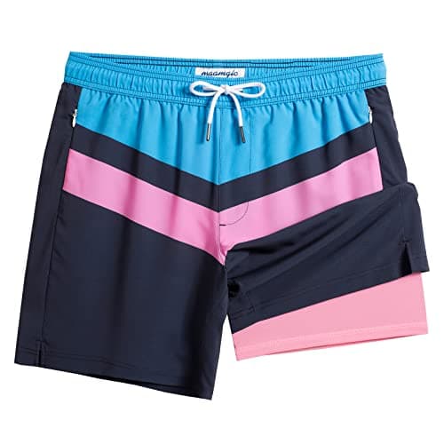 Maamgic 2 in 1 Mens Swim Trunks 7 Inch Swim Shorts - Recycled Material - Swimming, Beach - Durable and Comfortable - 32 — V Design-black