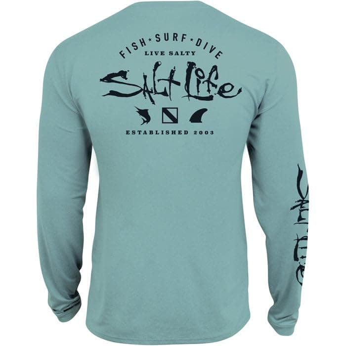 Salt Life Men's Waterman's Trifecta Long Sleeve Performance Pocket Tee - Water-resistant, Sun Protection, Moisture-wicki — Sea Green Heather