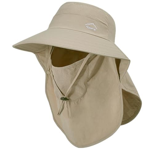 Rosoz Wide Brim Sun Hat for Men and Women with Neck Flap and UPF50+ Protection Outdoor Fishing Hat with Detachable Face — 1pack-khaki
