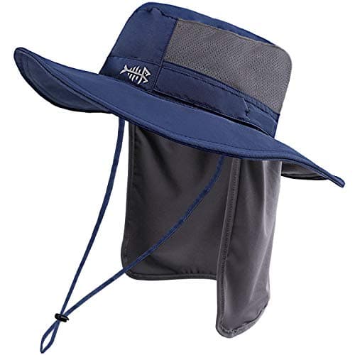 BASSDASH UPF 50+ Sun Fishing Hat for Men Water Resistant with Detachable Neck Flap Global Recycled Standard Global Recyc — Dark Blue