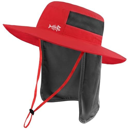 BASSDASH UPF 50+ Sun Fishing Hat for Men Water Resistant with Detachable Neck Flap Global Recycled Standard Global Recyc — Red