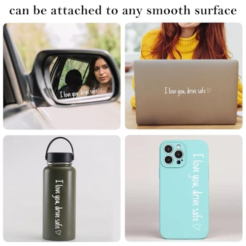 "I Love You, Drive Safe" 4Pcs Car Decals for Women | Cute Rearview Mirror Stickers & Window Cup Gifts PVC+Vinyl for Her
