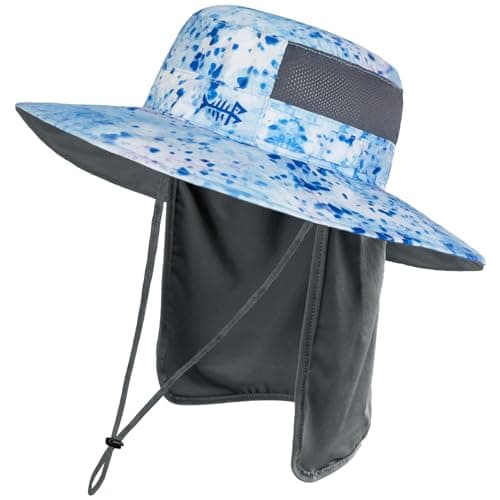 BASSDASH UPF 50+ Sun Fishing Hat for Men Water Resistant with Detachable Neck Flap Global Recycled Standard Global Recyc — Blue Ink Camo