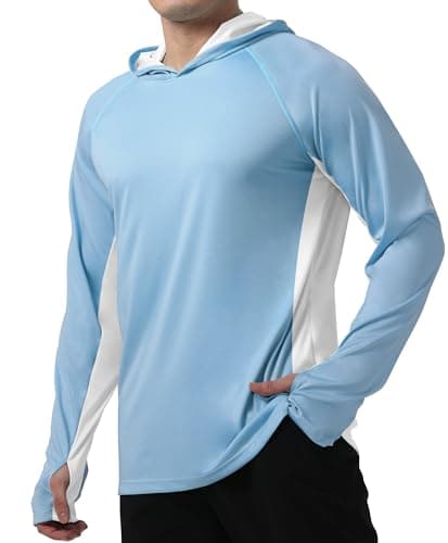 UPF 50+ Sun Protection Men's Hoodie Shirt for Fishing and Hiking
| Lightweight UPF 50+ Men's Hoodie Shirt for UV Protec — B-q-blue and White