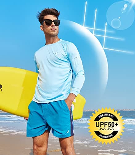 NORTHYARD Men's Sun Protection UPF 50+ Long Sleeve Swim Rash Guard Shirt for Workout Running UV Protection Fish Hiking