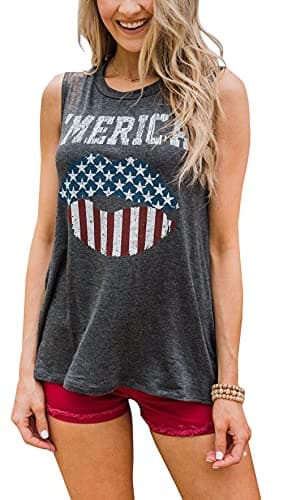 IRISGOD Women's Loose Fit Summer Graphic Tank Tops for Workout and Casual Wear
| IRISGOD Women's Cute Summer Graphic Sl — Merica-dark Gray