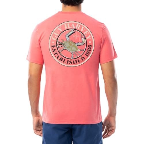 Guy Harvey Men’s Offshore Fish Collection Short Sleeve T-Shirt for Fishing Enthusiasts Feature-Fit Edition Medium Size R — Dubarry/Crabfest