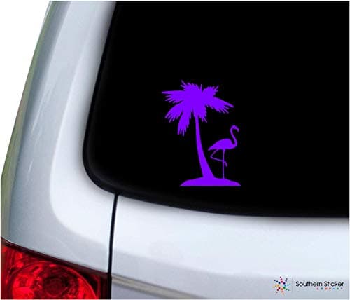 Flamingo One Palm Tree Laptop Car Window Truck Mint Size |9x5.2 Inches Beach Ocean USAMade USAShipped Mint — Purple
