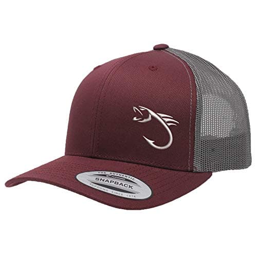 Love Sketches Embroidered Fishing Hat for Men & Women | Fish Trucker Hat Men Snapback Hats | Best Dad Fishing Gift — Maroon/Grey-bhsil