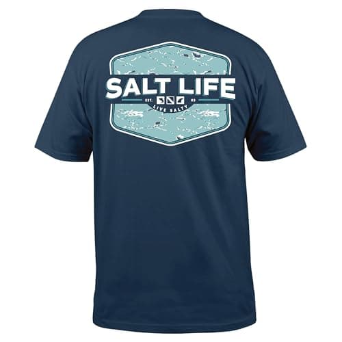 Salt Life Men's Tactical Camo Short Sleeve Tee + Size: Medium + Color: Black + 100% Polyester Transitional Fabric + Idea — Washed Navy
