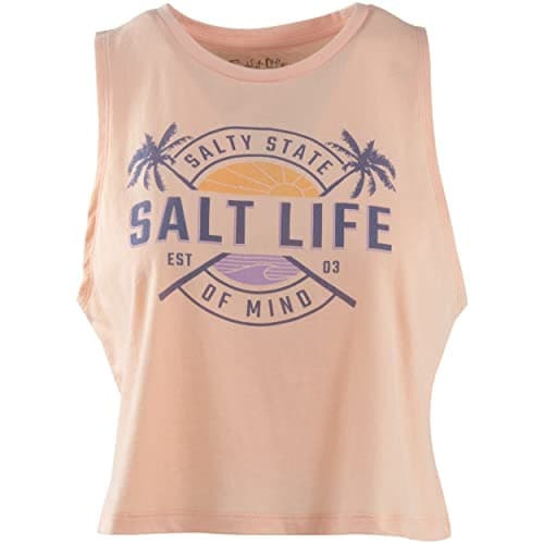 Salt Life Women's First Light Cropped Muscle Tank - Lightweight Breathable Summer Tops for Sweat-Free Fitness Sessions — Peachy