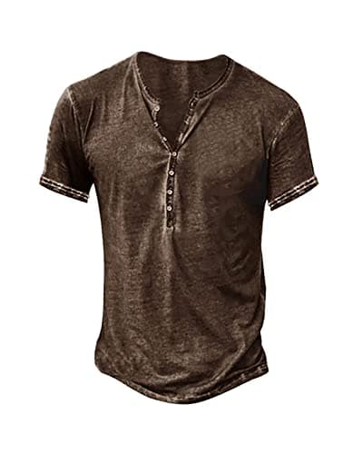 Beautyshow Men's Retro Distressed Henley Shirts Casual Button Down for Men
| Beautyshow Mens Washed Short Sleeve Tees C — 1-brown