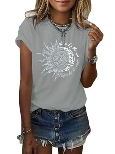 MaQiYa Women's Summer Vintage Short Sleeve Cotton Moon and Sun Printed T-Shirts Top
MaQiYa Women's Summer Graphic Tee Co — Grey