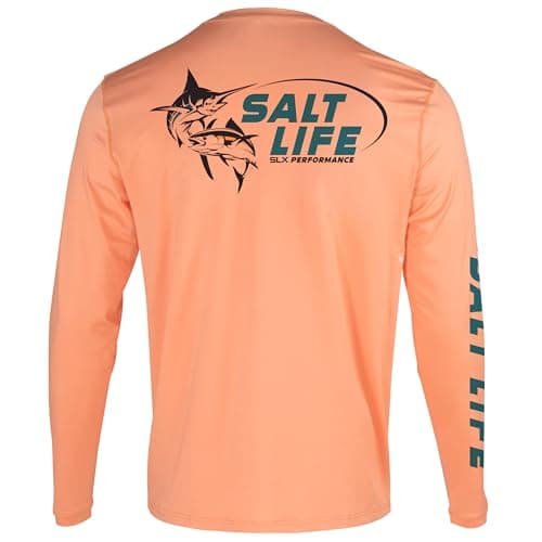 Salt Life Men's Big Win Long Sleeve Performance Tee + Core Performance + Active Men + Outdoor Activities + Quick Dry + P — Papaya