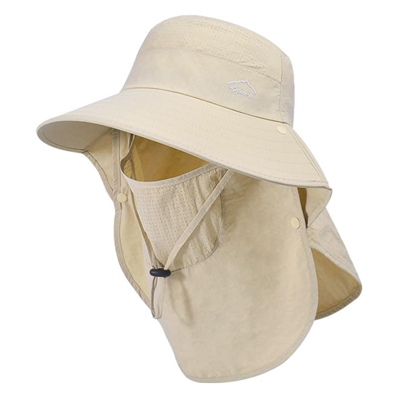 Rosoz Wide Brim Sun Hat for Men and Women with Neck Flap and UPF50+ Protection Outdoor Fishing Hat with Detachable Face — 1pack-beige